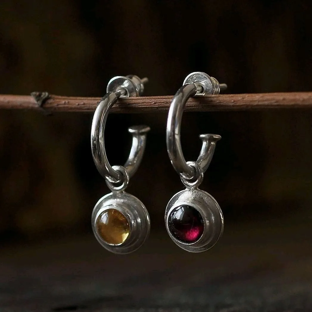 Simple round colourful beads circle ancient silver earrings with red blue green orange beads