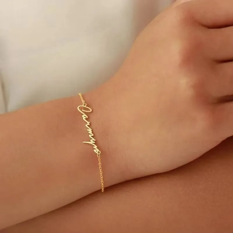 Titanium steel personalised cross chain bracelet with gold electroplated finish and custom letter name