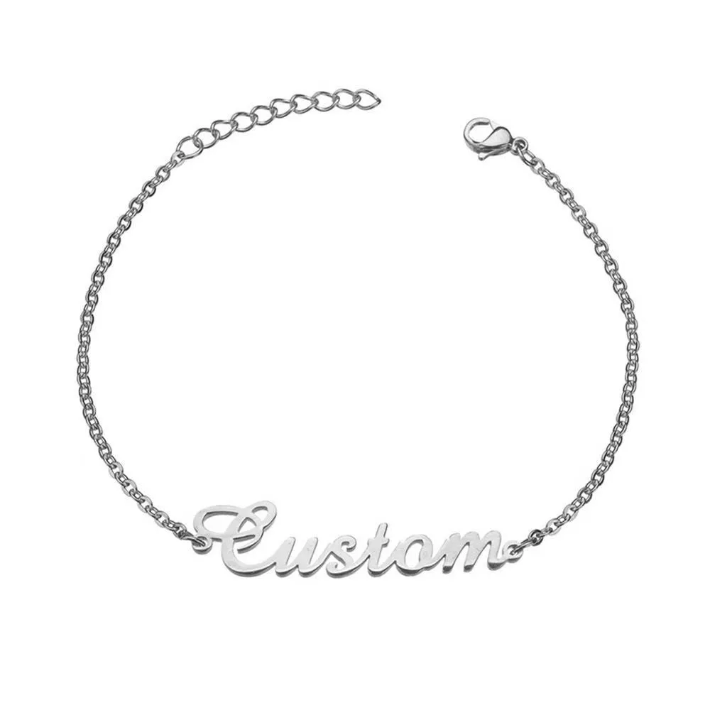 Titanium steel personalised cross chain bracelet with gold electroplated finish and custom letter name