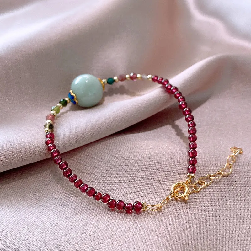 Aquamarine and garnet drop shape bracelet with tourmaline stones in Chinese Korean style