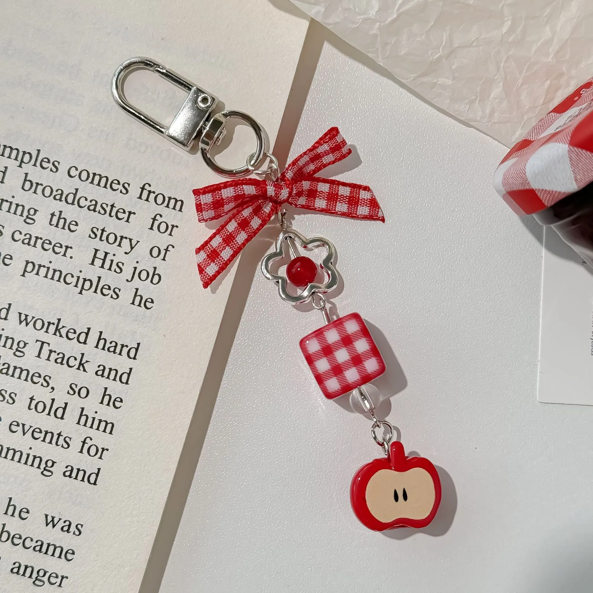 Handmade Japanese strawberry fruit mobile phone charm keychain with plastic and resin construction