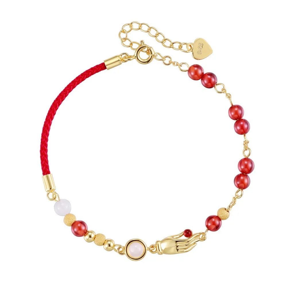 Chalcedony Design 925 silver electroplated gold round link women's bracelet on white background