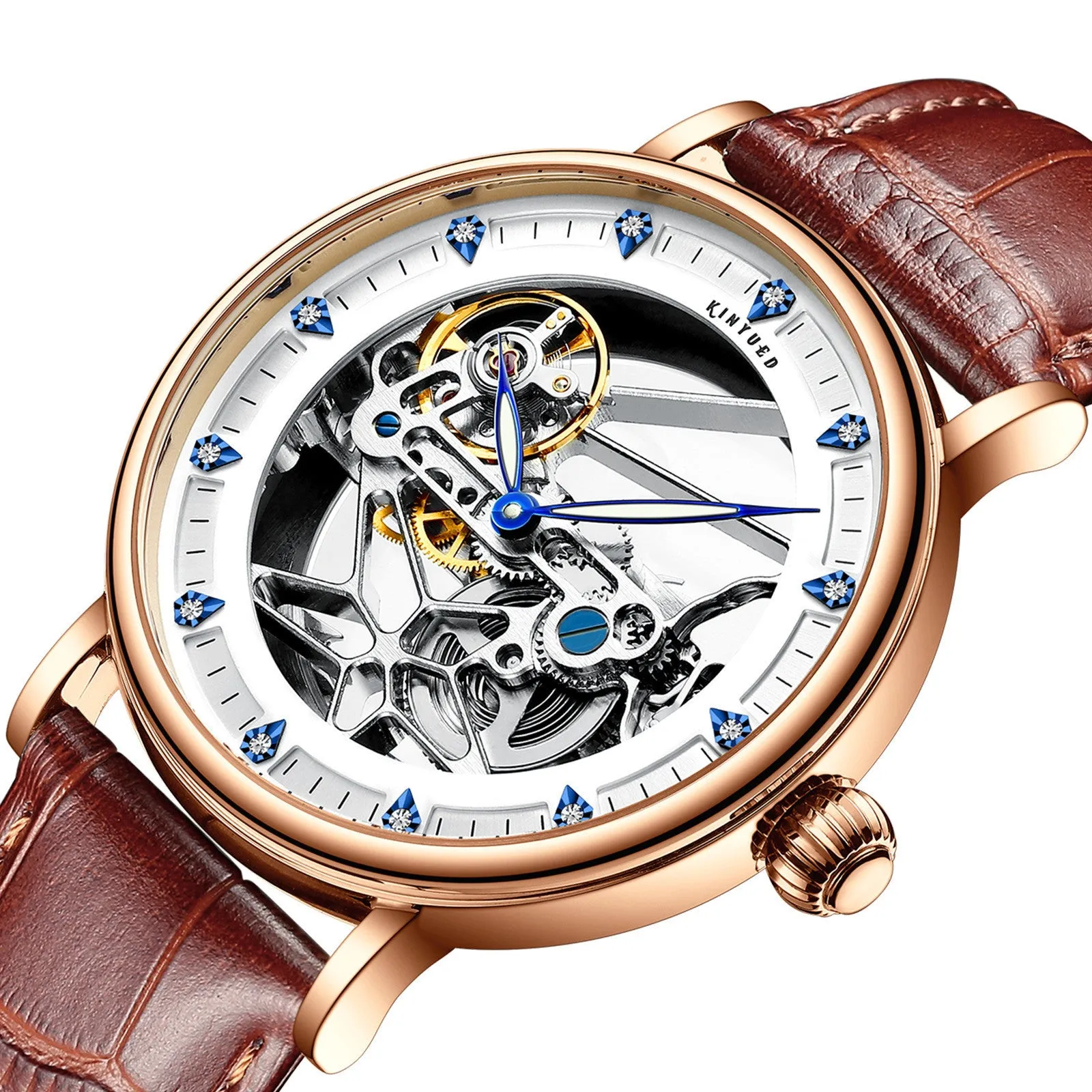 Automatic men's waterproof luminous watch with 13mm thickness, available in Cosmic Blue colour with gift box packaging