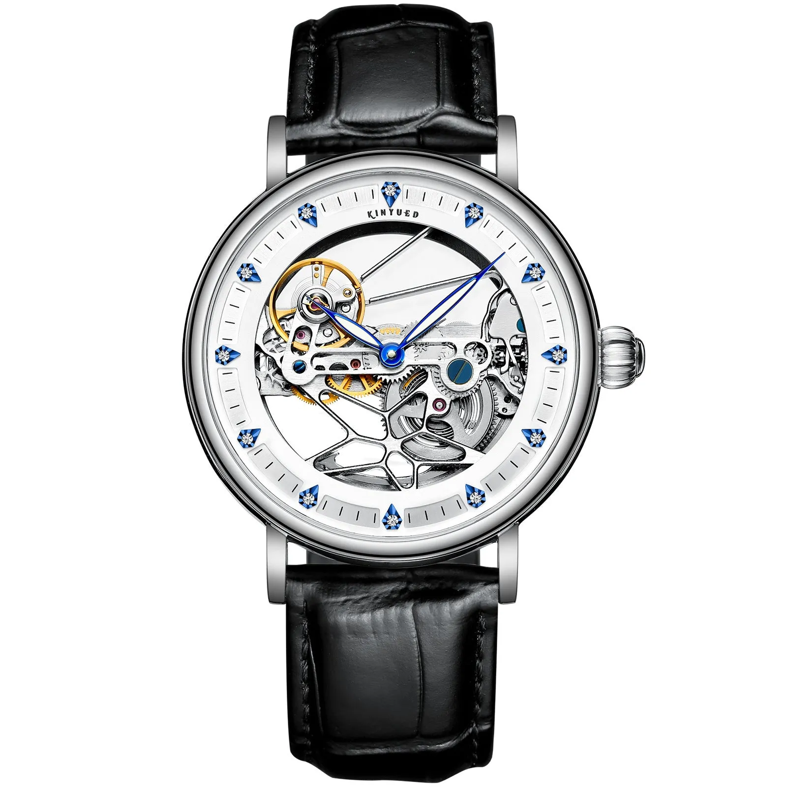 Automatic men's waterproof luminous watch with 13mm thickness, available in Cosmic Blue colour with gift box packaging