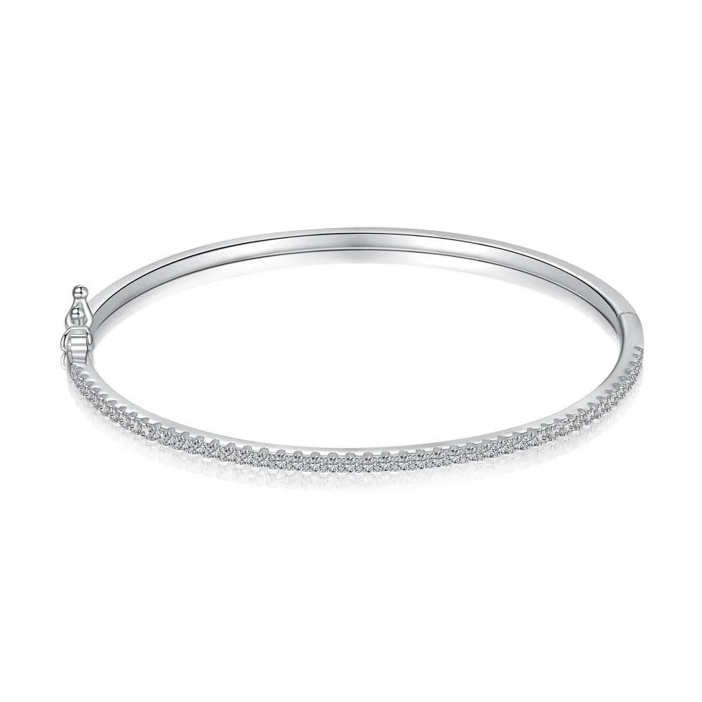 S925 sterling silver bracelet with gang drill geometric design in platinum colour on display