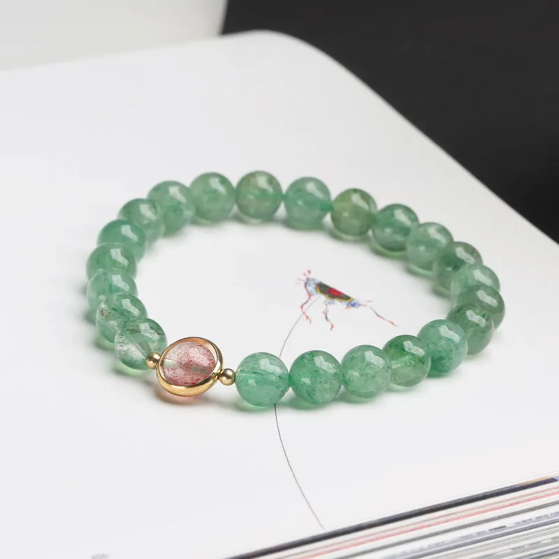 Green strawberry quartz hand-woven bracelet with 7.5mm beads in geometric single circle design