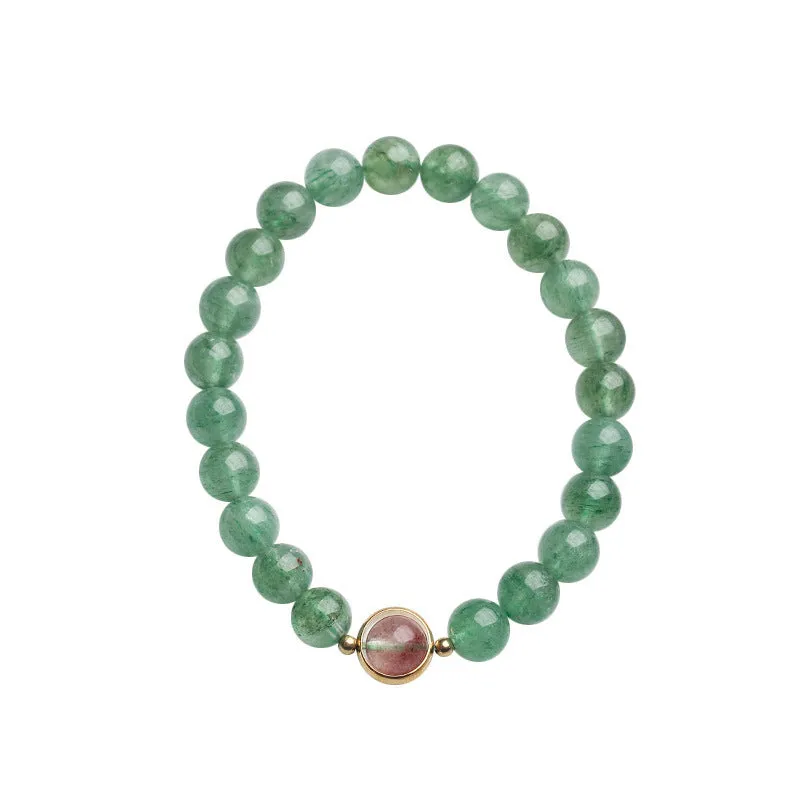 Green strawberry quartz hand-woven bracelet with 7.5mm beads in geometric single circle design