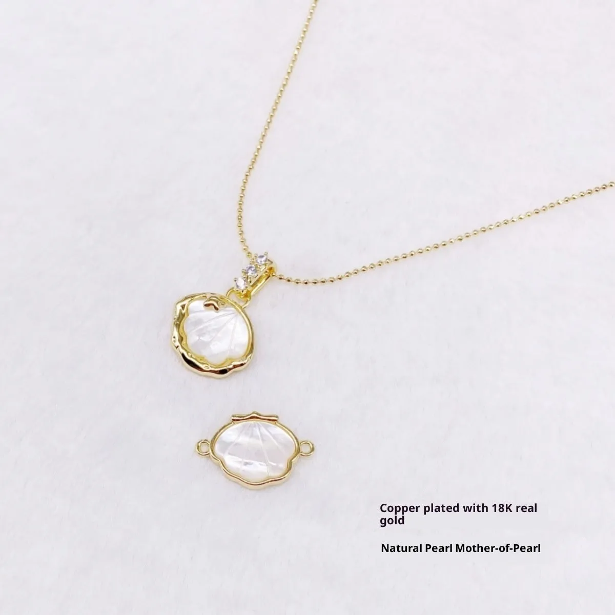 Copper plated 18K gold pearl shell DIY charm pendant in diamond skirt shape for jewellery making