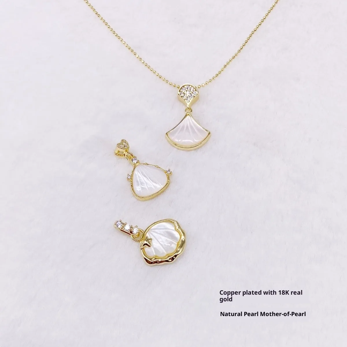 Copper plated 18K gold pearl shell DIY charm pendant in diamond skirt shape for jewellery making