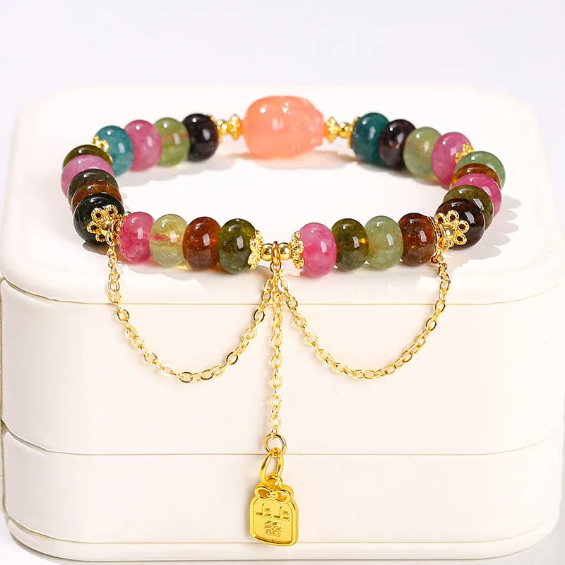 Green jade crystal bracelet with Chinese design handmade for women
