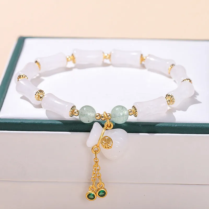 Green jade crystal bracelet with Chinese design handmade for women