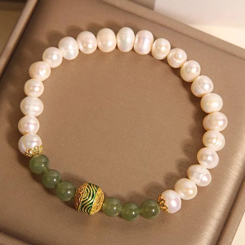 Natural pearl bracelet for women with jasper and enamel round beads in New Chinese light luxury style