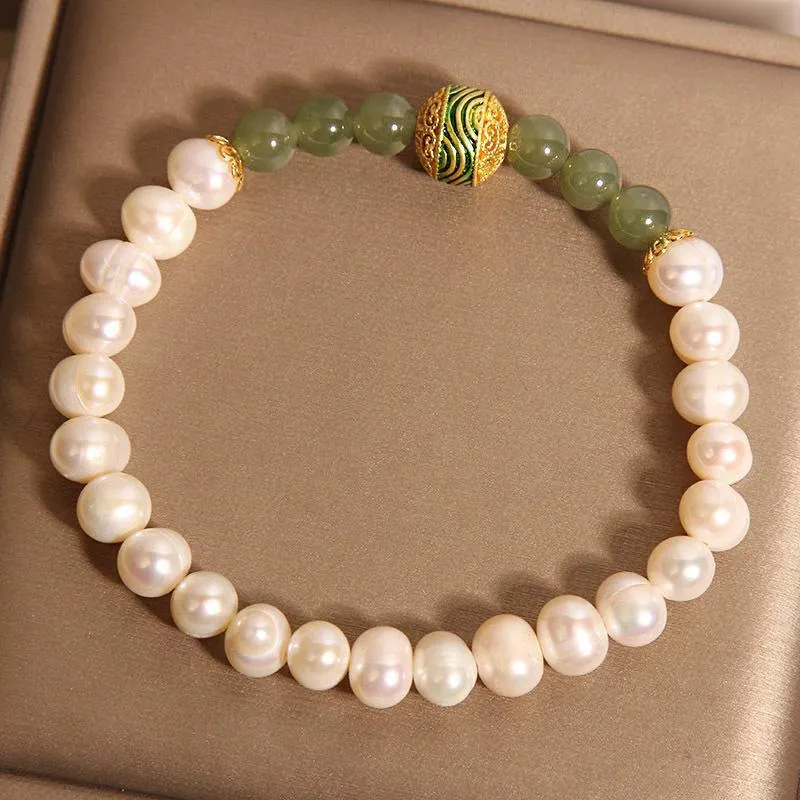 Natural pearl bracelet for women with jasper and enamel round beads in New Chinese light luxury style