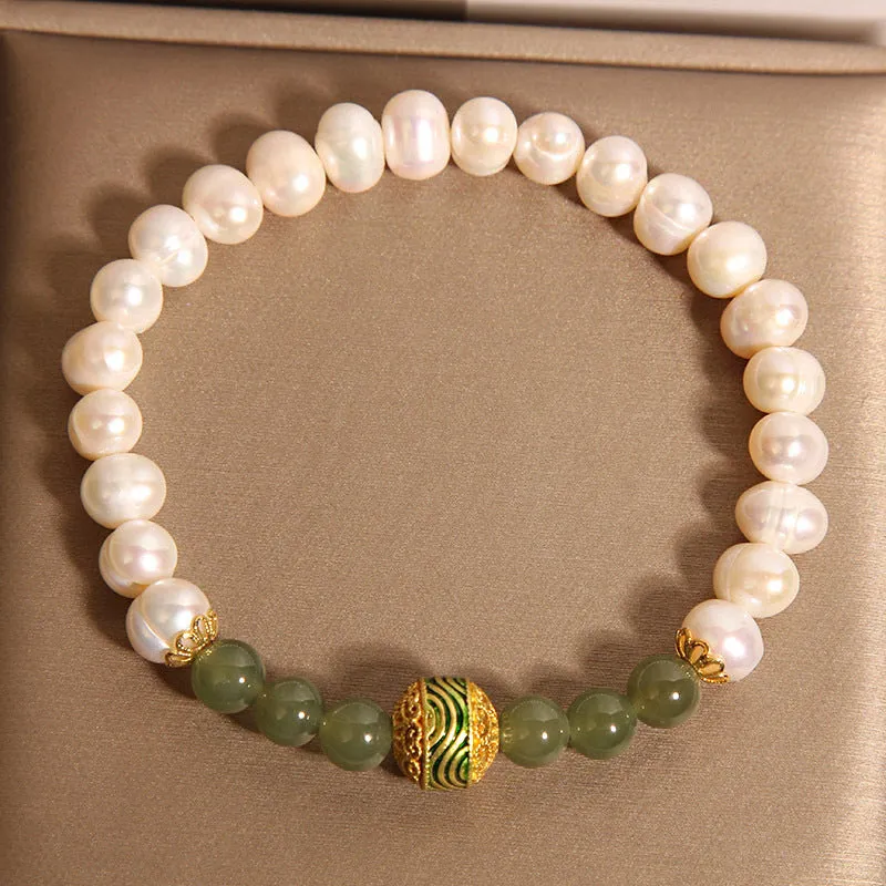 Natural pearl bracelet for women with jasper and enamel round beads in New Chinese light luxury style