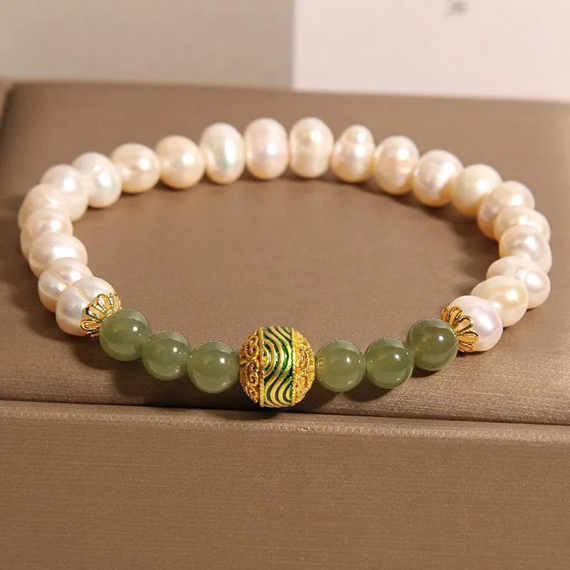 Natural pearl bracelet for women with jasper and enamel round beads in New Chinese light luxury style