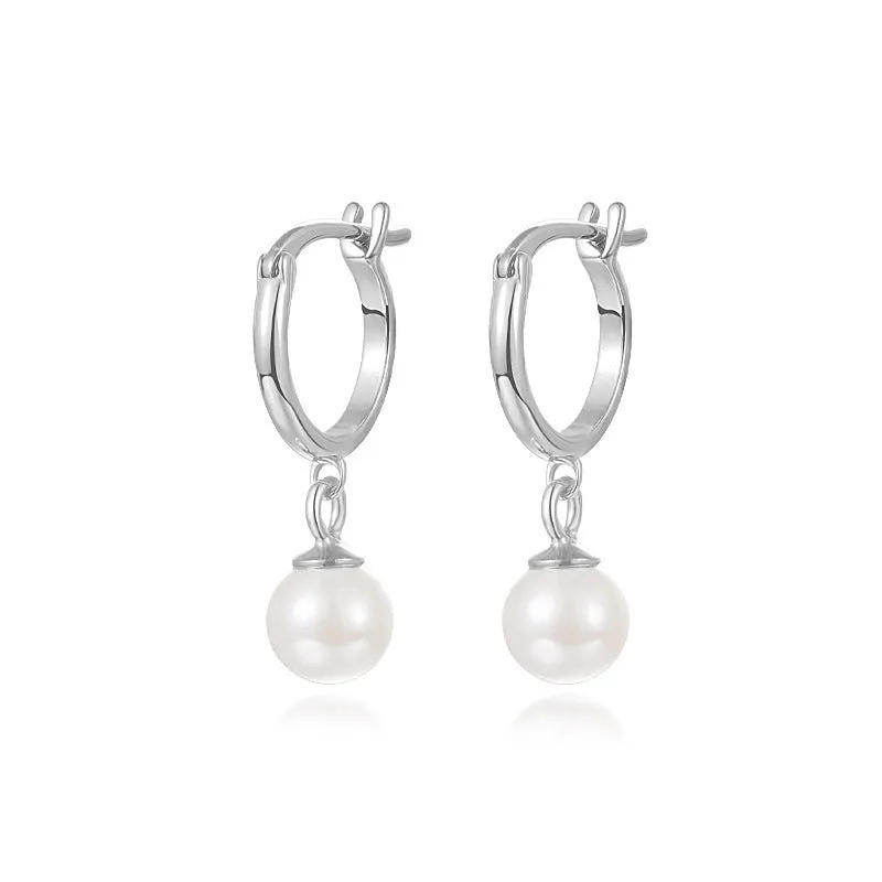 S925 sterling silver light luxury ball bead earrings with inlaid zircon, retro geometric style, gold imitation pearl colour