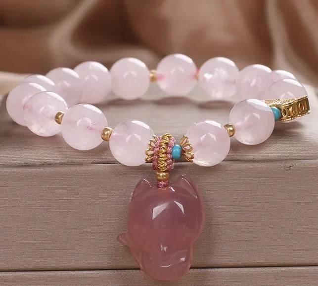 Pink natural strawberry quartz bracelet handmade ethnic style for women