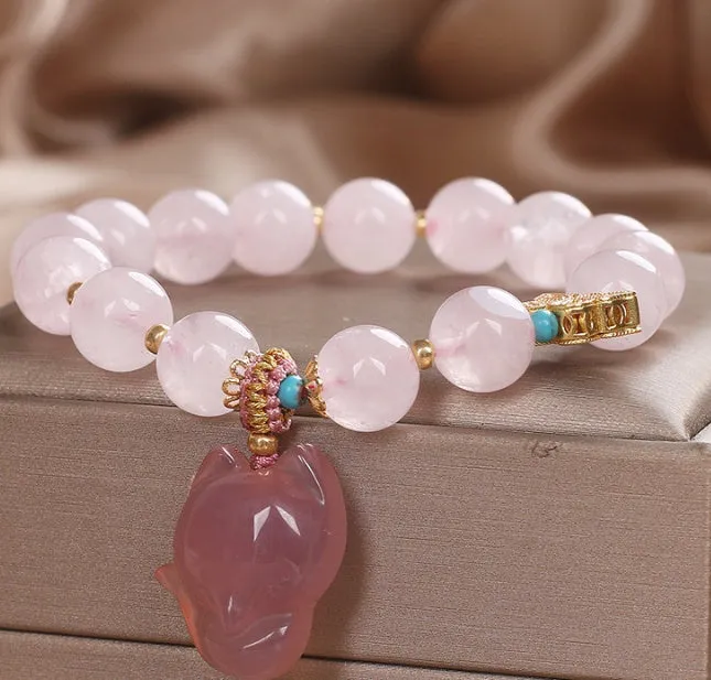 Pink natural strawberry quartz bracelet handmade ethnic style for women