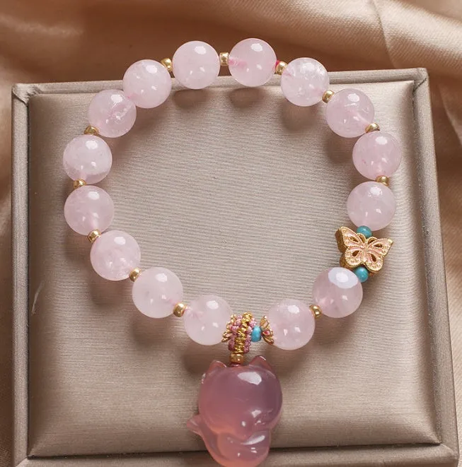 Pink natural strawberry quartz bracelet handmade ethnic style for women