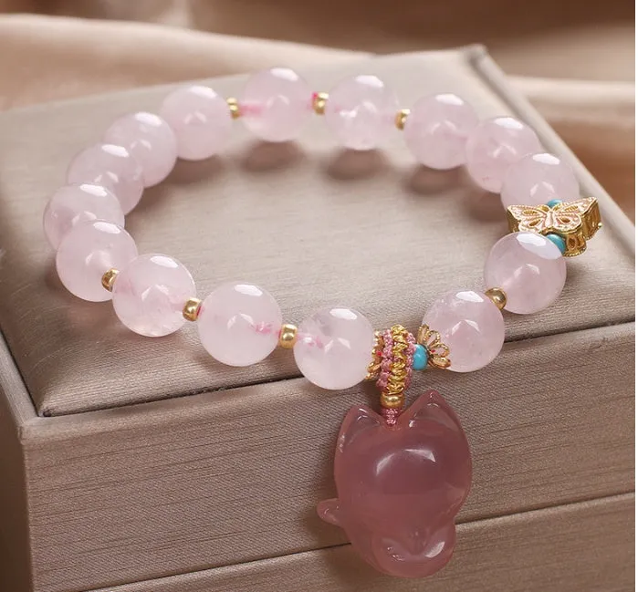 Pink natural strawberry quartz bracelet handmade ethnic style for women