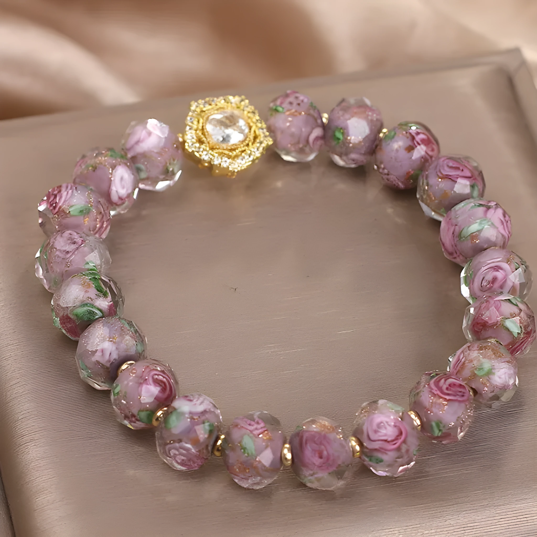 Purple electroplated glass and coloured glaze bracelet for women, original design
