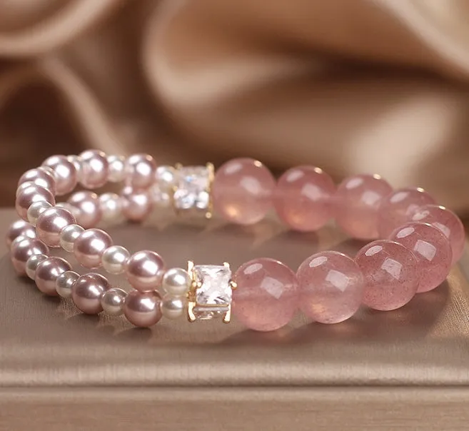 Natural strawberry quartz bracelet pink crystal original design women's jewellery