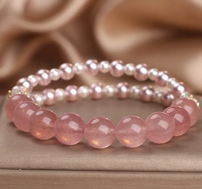 Natural strawberry quartz bracelet pink crystal original design women's jewellery