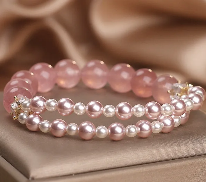 Natural strawberry quartz bracelet pink crystal original design women's jewellery