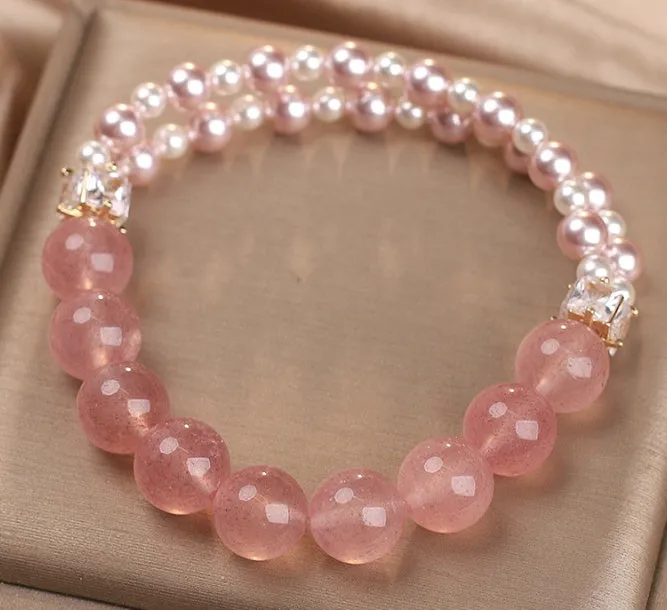 Natural strawberry quartz bracelet pink crystal original design women's jewellery