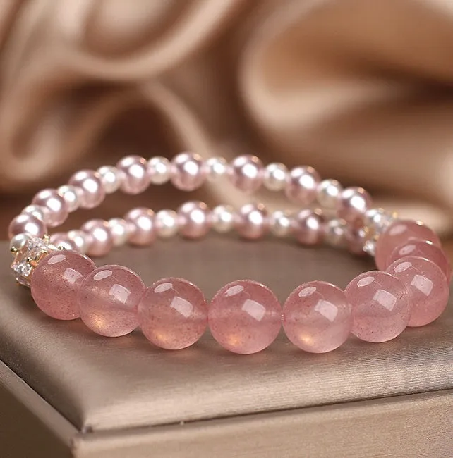 Natural strawberry quartz bracelet pink crystal original design women's jewellery