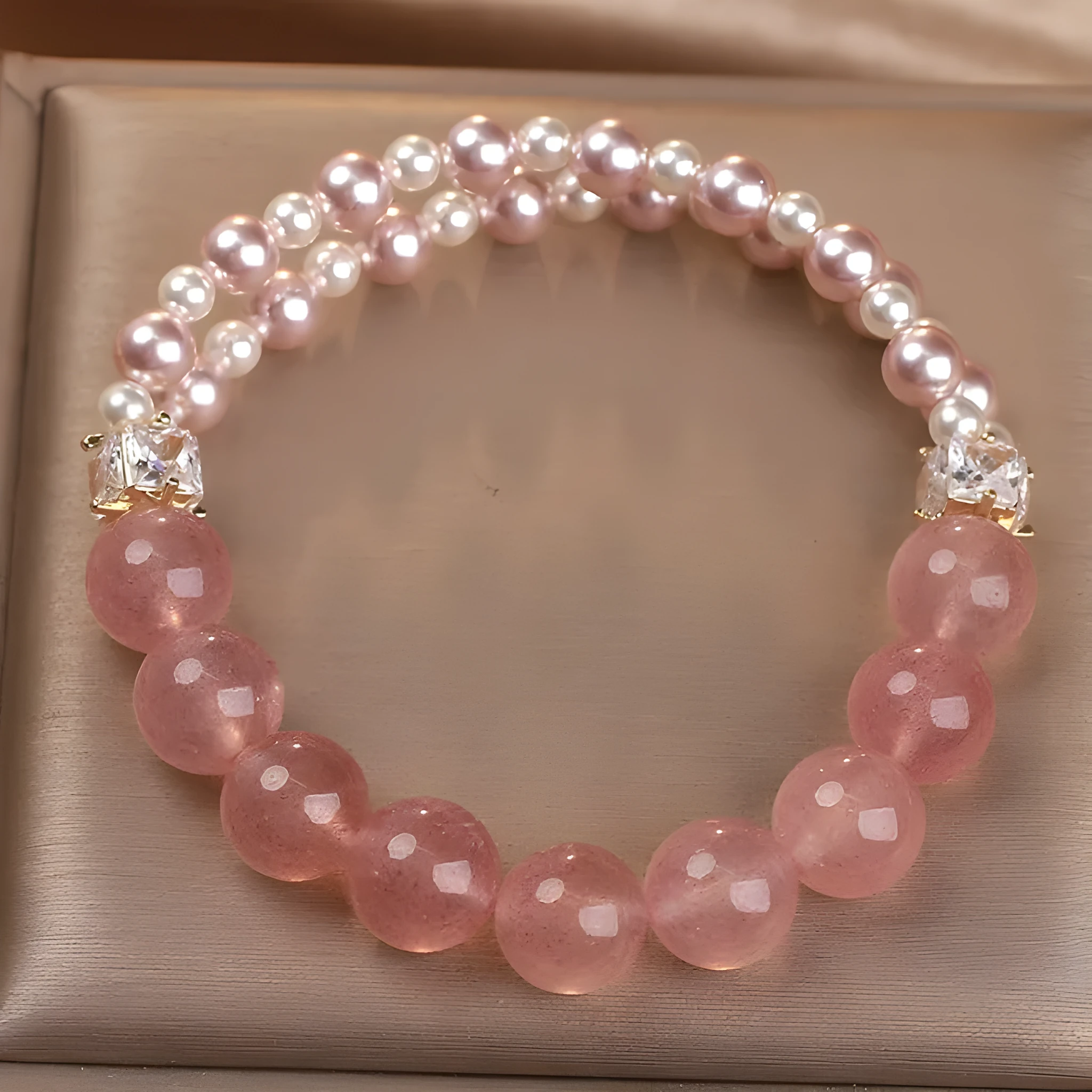 Natural strawberry quartz bracelet pink crystal original design women's jewellery
