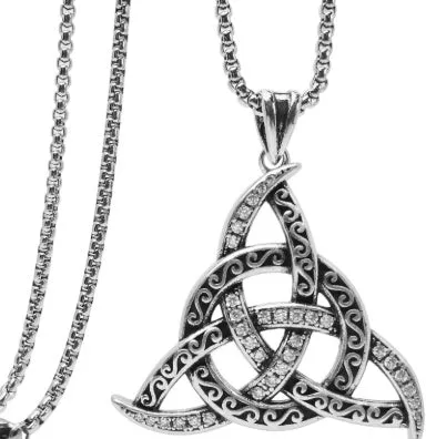 Triangle copper pendant necklace in electroplated black with pearl chain style