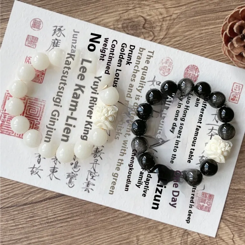 Obsidian single circle prayer beads bracelet for men with chamfered square grain detailing
