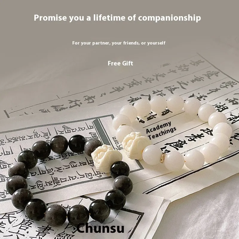 Obsidian single circle prayer beads bracelet for men with chamfered square grain detailing