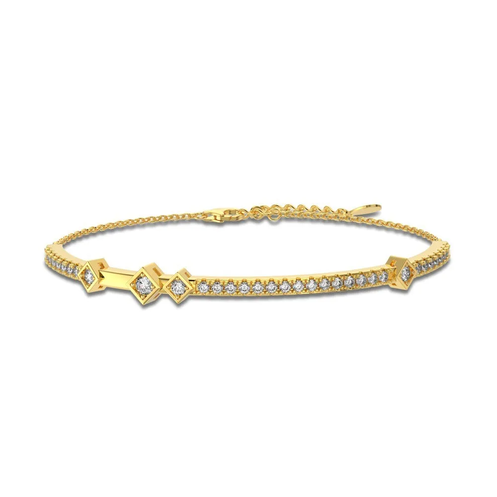 S925 sterling silver double chain bracelet for women round quadrilateral geometric white gold gold