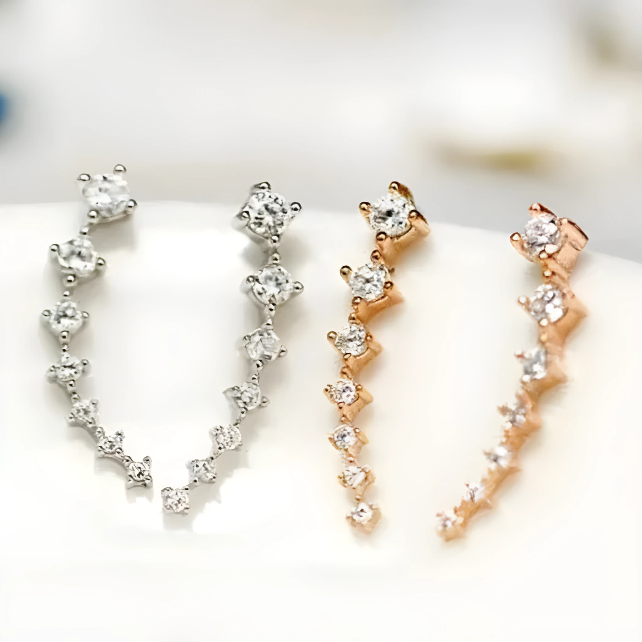 925 sterling silver ear-sticking ear hook studs with crystal inlay, geometric shape, silver colour, 2.3cm long