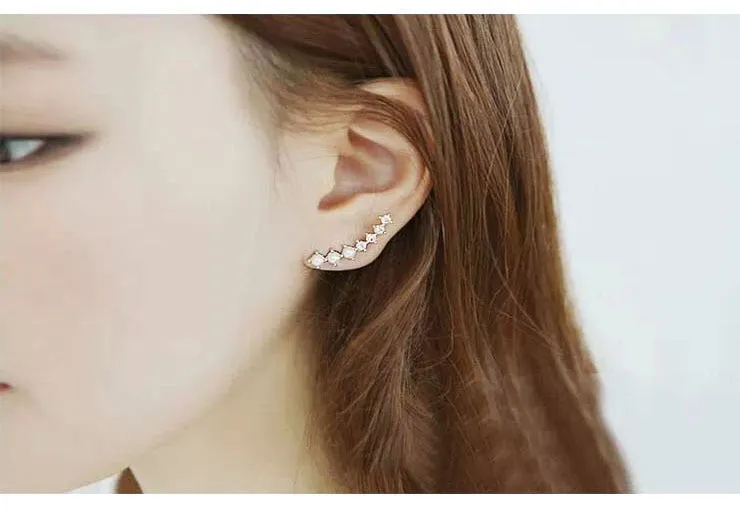 925 sterling silver ear-sticking ear hook studs with crystal inlay, geometric shape, silver colour, 2.3cm long