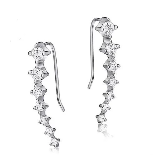925 sterling silver ear-sticking ear hook studs with crystal inlay, geometric shape, silver colour, 2.3cm long