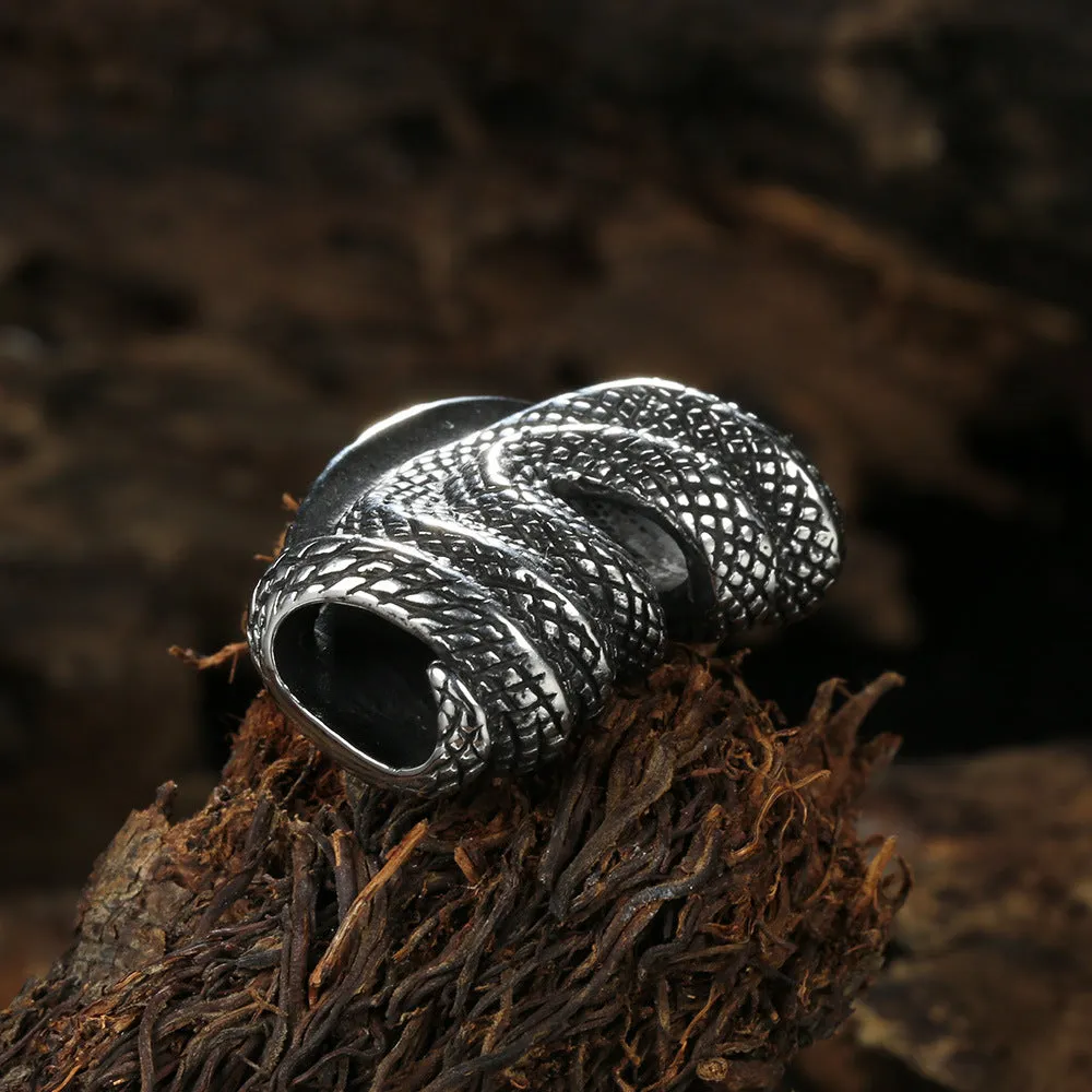 Geometric stainless steel Python pendant necklace in single pendant steel colour on a plain background