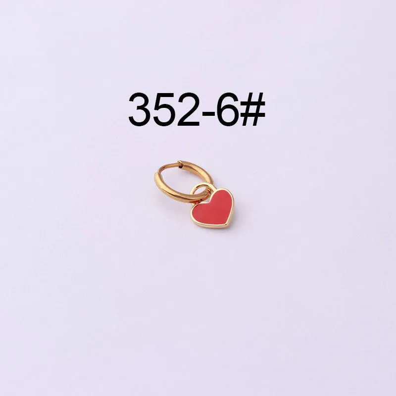 Stainless steel heart shaped ear clip with candy colour dripping oil finish for women