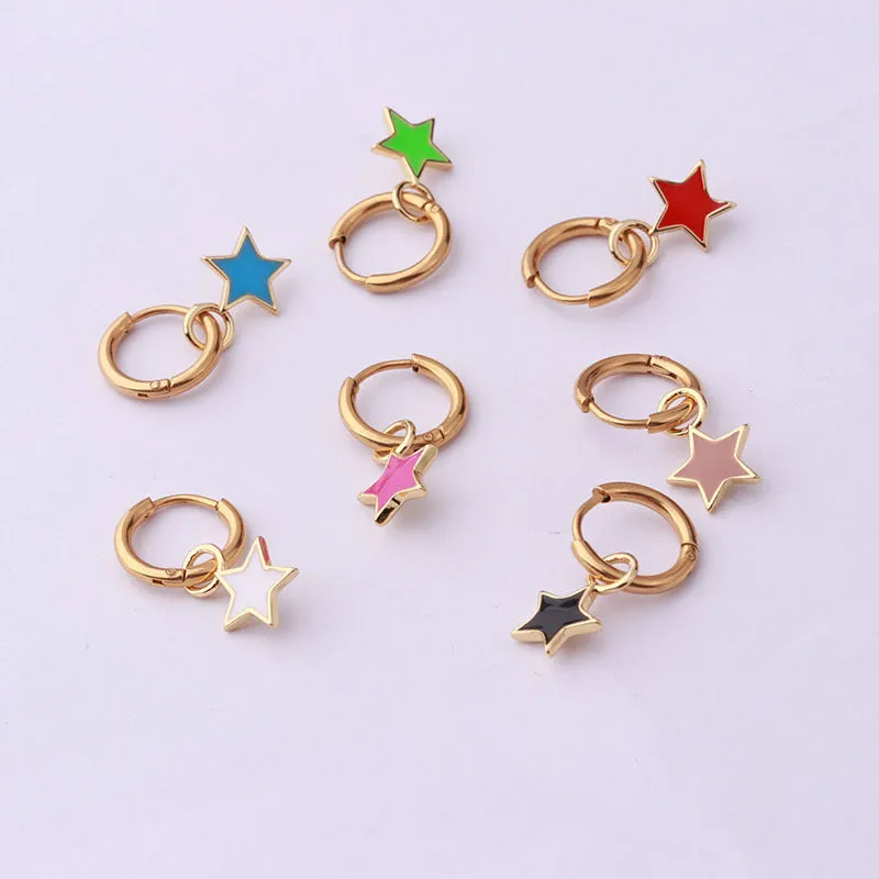Stainless steel heart shaped ear clip with candy colour dripping oil finish for women