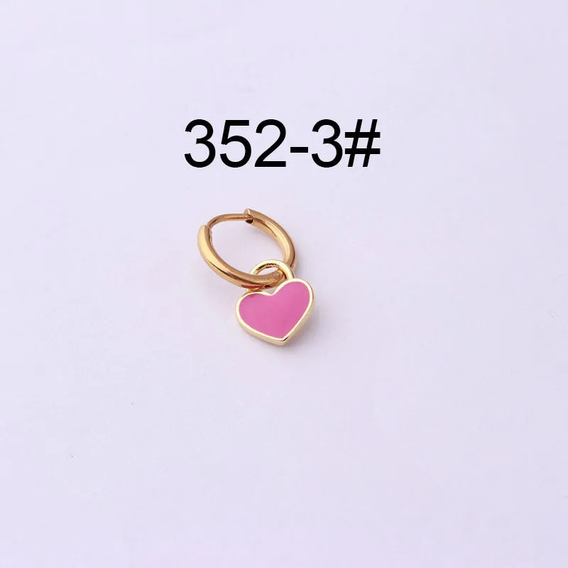 Stainless steel heart shaped ear clip with candy colour dripping oil finish for women