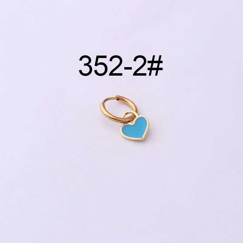 Stainless steel heart shaped ear clip with candy colour dripping oil finish for women