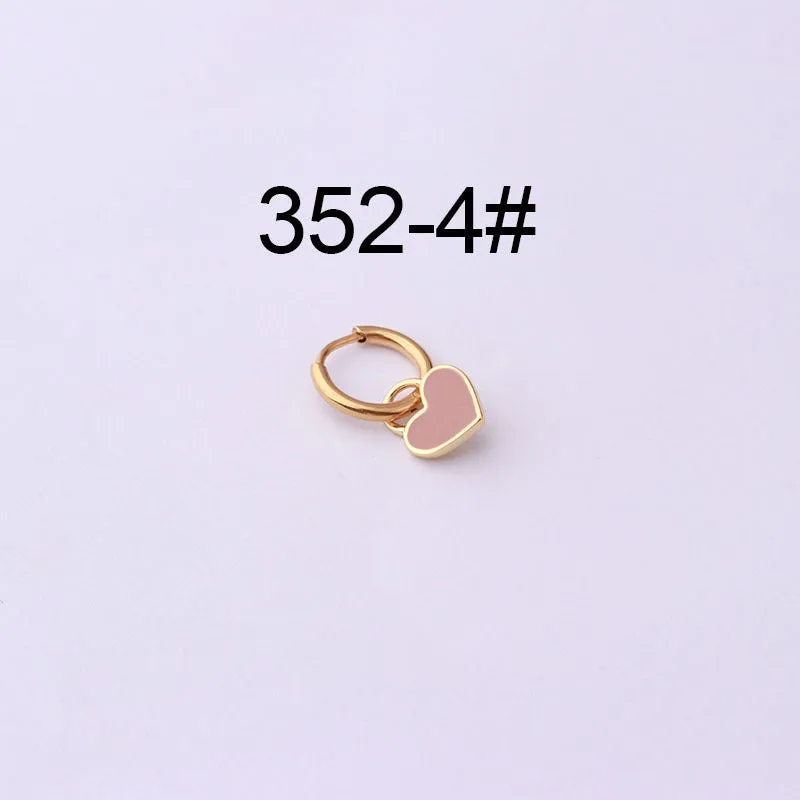 Stainless steel heart shaped ear clip with candy colour dripping oil finish for women