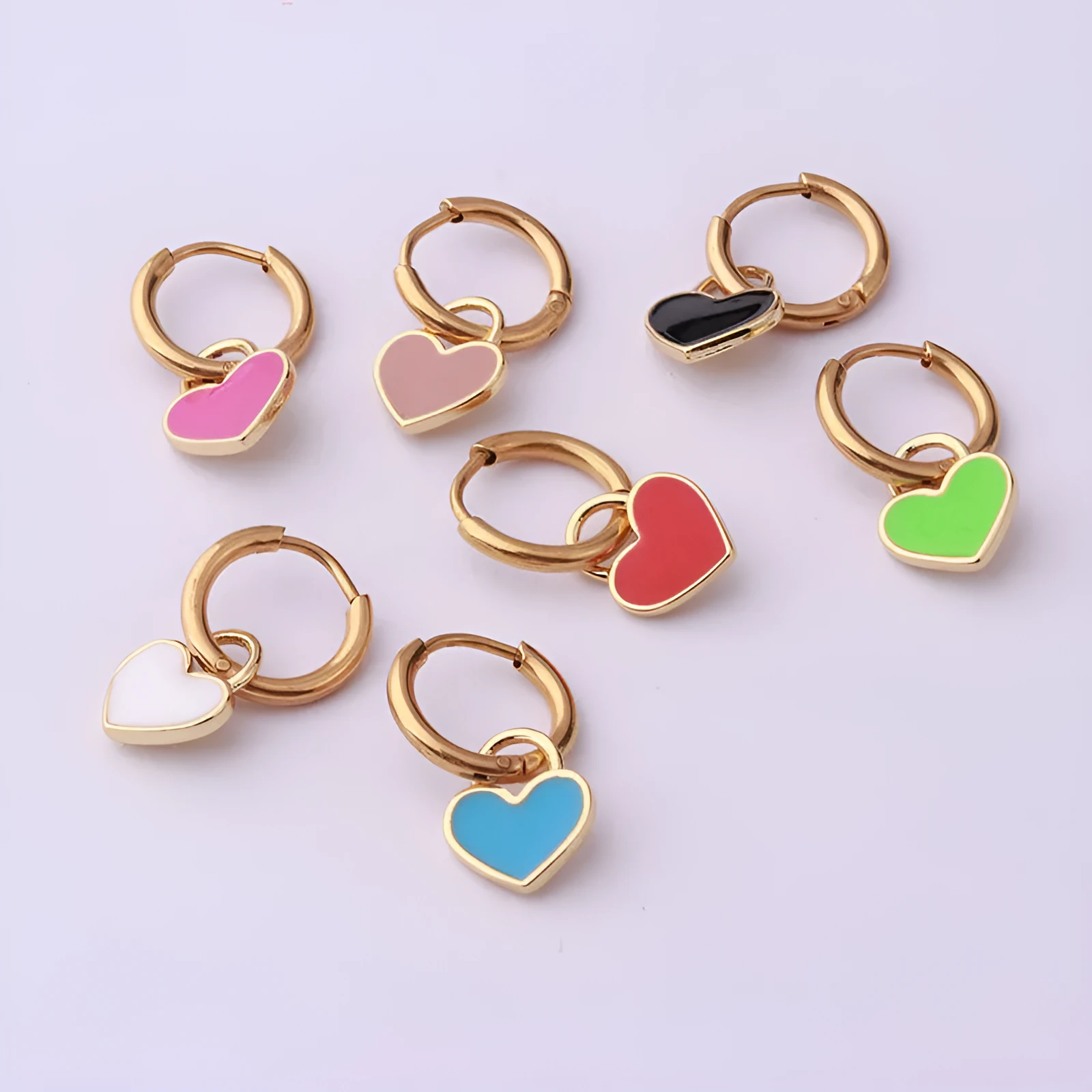 Stainless steel heart shaped ear clip with candy colour dripping oil finish for women