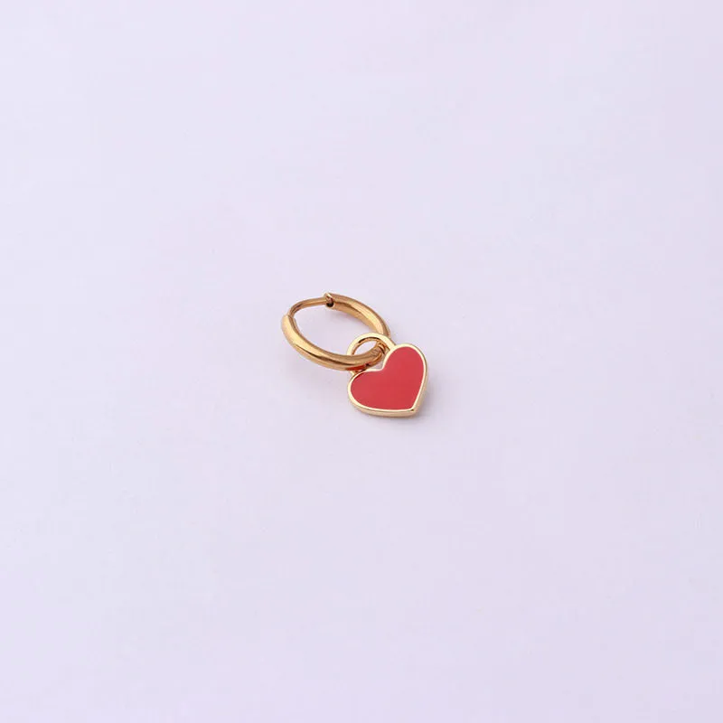 Stainless steel heart shaped ear clip with candy colour dripping oil finish for women