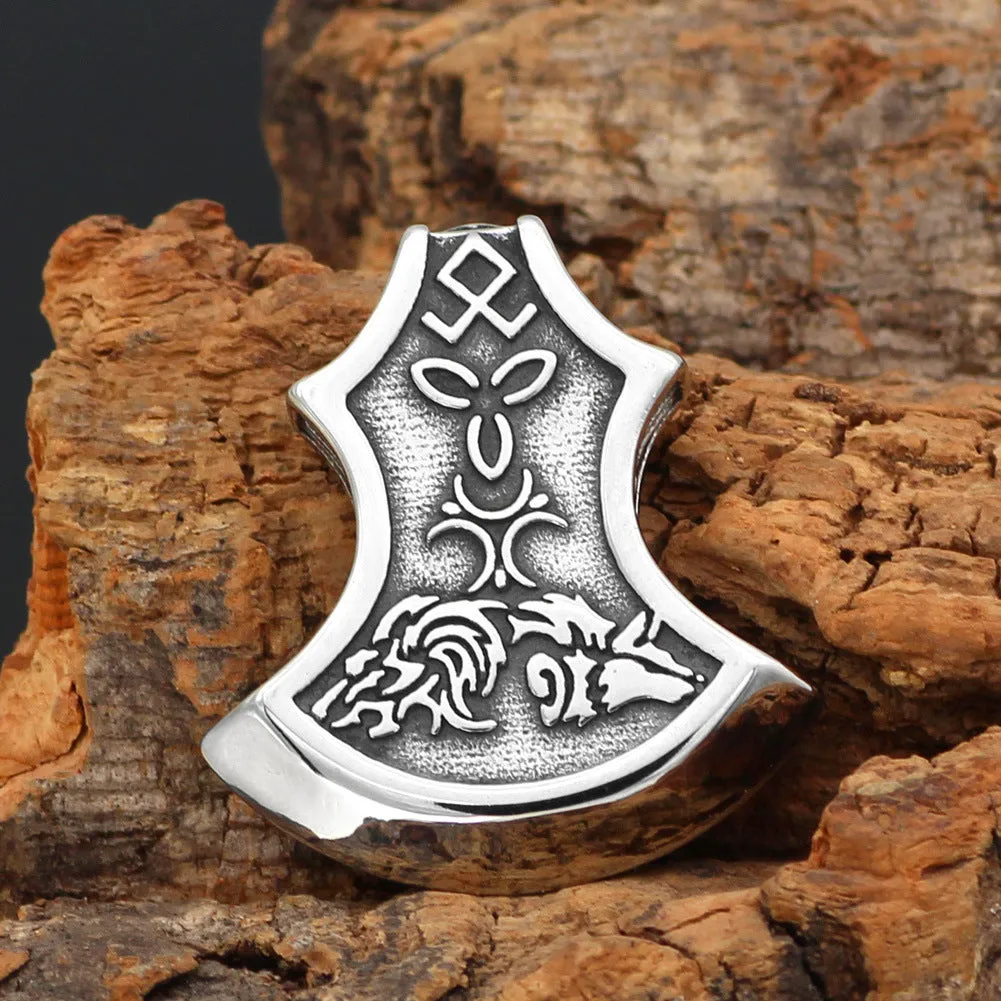 Viking Torto Axe Celtic Wolf pendant necklace in antique silver alloy on twisted chain