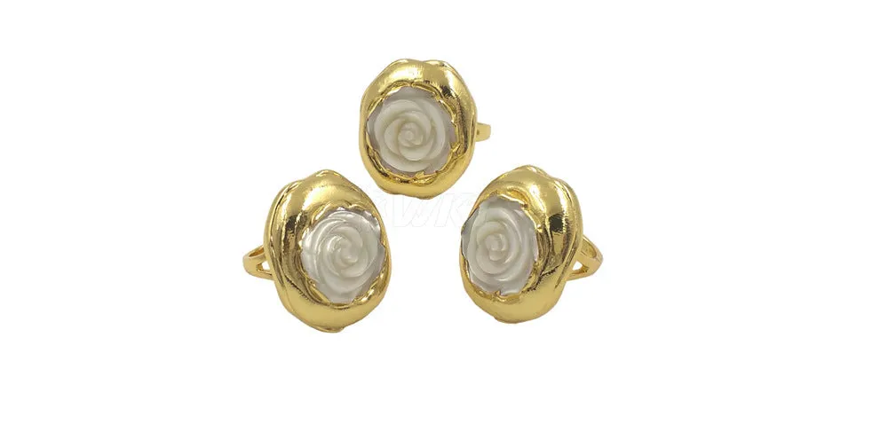 Women's copper gold-plated double ring with shell colour and roses grain texture