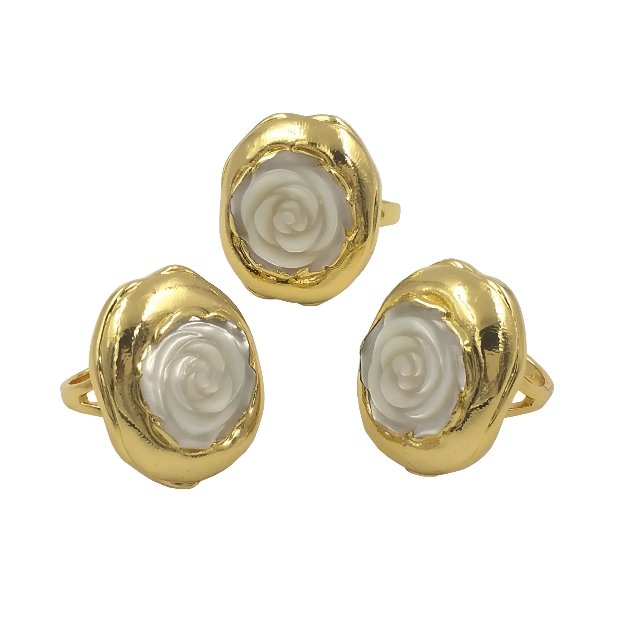 Women's copper gold-plated double ring with shell colour and roses grain texture