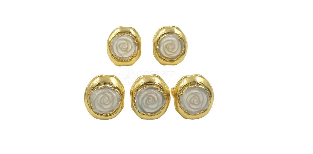 Women's copper gold-plated double ring with shell colour and roses grain texture